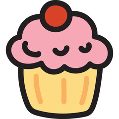 Delightful Cupcake Icon with Pink Frosting and Red Cherry Topping Isolated on Transparent Background Simple Sweet Dessert Illustration
