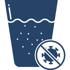 Deep Blue Icon Of A Glass Filled With Water And Bubbles Alongside A Circular Symbol With A Virus Silhouette And A Diagonal Line Indicating Prohibition