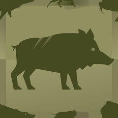 A wild boar silhouette is depicted in a repeating pattern, creating a camouflagelike effect, suitable for hunting themes