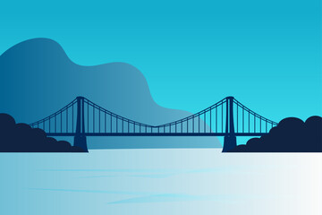Blue bridge illustration flat vector blue gradient
