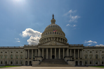 Naklejka premium Washington DC Capitol dome. Congress and Senate building. American federal government house. Historic Capitol Hill landmark. United States national symbol. Famous architecture in the capital.