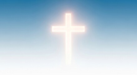 Obraz premium Christian New Year blessing banner, blue–white gradient, cross glowing softly 