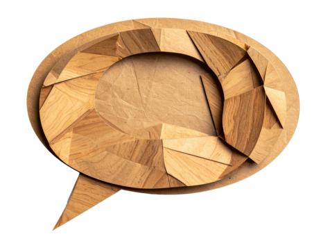 Wooden chat bubble with geometric pattern on rough paper - Powered by Adobe