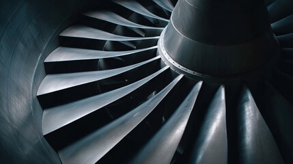 Dynamic Closeup of Turbine Blades Slicing Through Air in Industrial Setting High-Technology Environment Captivating Perspective for Energy Production Efficiency