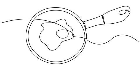 Continuous line Two fried eggs in a pan Cooking Minimal hand drawn line vector cut out background. Editable line.