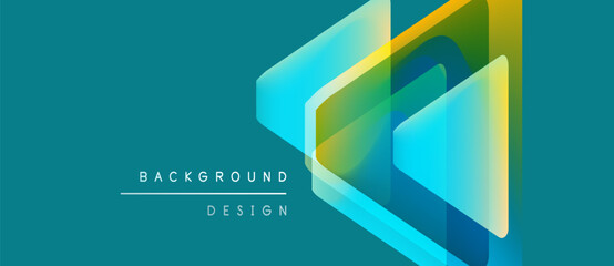 Abstract geometric shapes overlap, creating vibrant layered design. Teal background complements yellow, green hues. Modern aesthetic.