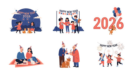 New Year 2026 Celebration: Diverse families come together to welcome the new year with joyful celebrations, festive decorations, and shared moments of happiness, embodying togetherness.
