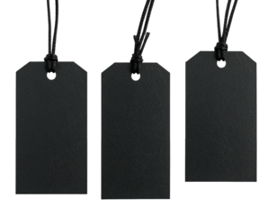 Three black tags hang, simple and symmetrical