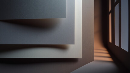 Minimalist Geometric Architecture Light and Shadow, Interior Space Composition, Modern Architectural Design Light Art Scene