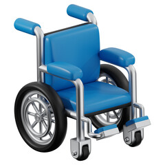 3D wheel chair icon. 3D icon render of wheel chair with transparent background.