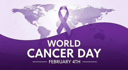 World cancer day february 4th with purple ribbon and world map illustration