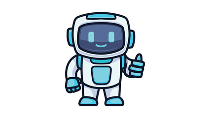 Friendly cartoon robot mascot giving a thumbs up gesture.