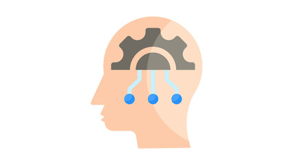Human head with gear icon representing mental processing.