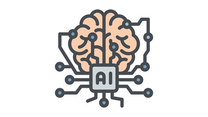 Artificial intelligence concept with a brain and microchip icon.
