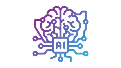 Artificial intelligence concept with a digital brain and microchip icon.