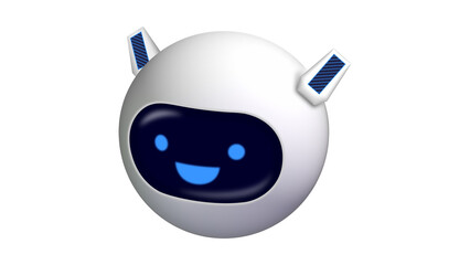 Cute spherical robot head with a glowing blue smile and antennas.