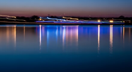 Serene waters reflect vibrant city lights at twilight, creating a stunning and peaceful urban landscape perfect for travel and scenic views