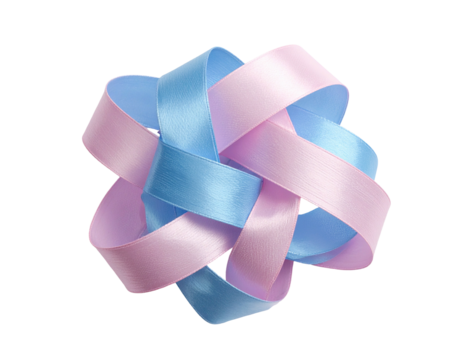 Ribbons intertwined in knot. Pastel blue and pink weave