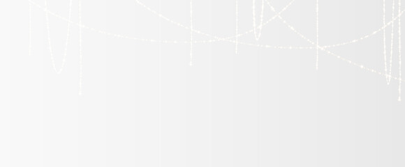 Christmas and New Year glowing garlands of bulbs and lights. Design element for holiday cards, backgrounds, business cards, vector png on transparent background.