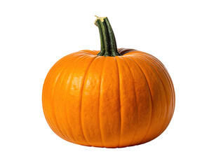 Obraz premium Orange pumpkin with a green stem on a black background