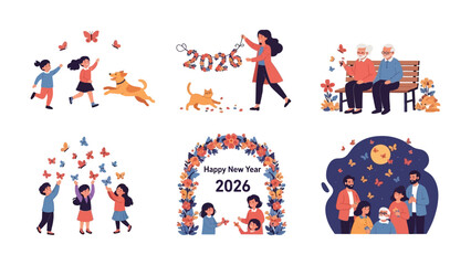 Fototapeta premium New year's celebration collage: a cheerful collage of images depicting the excitement of a new year, filled with moments of togetherness, joy, and the anticipation of 2026. 