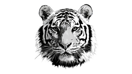 White tiger head vector illustration of a dangerous striped big cat predator face