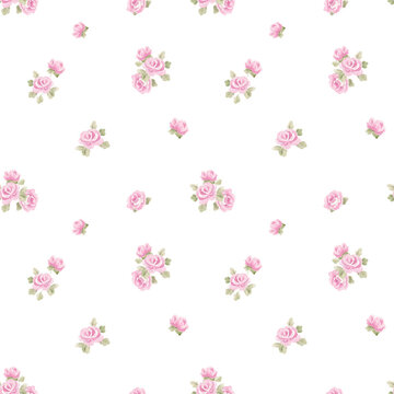 Watercolor seamless pattern with pink roses and green leaves. Soft romantic floral design ideal for fabric, wallpaper, wedding decor, stationery and wrapping paper.