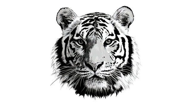 White tiger head vector illustration of a dangerous striped big cat predator face