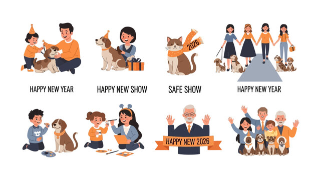 Pet and Owner Celebrations: A heartwarming compilation of scenes depicting the joyful bond between pets and their owners, celebrating new beginnings and shared moments.