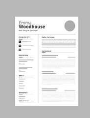 Black and White Professional Resume Template Design 