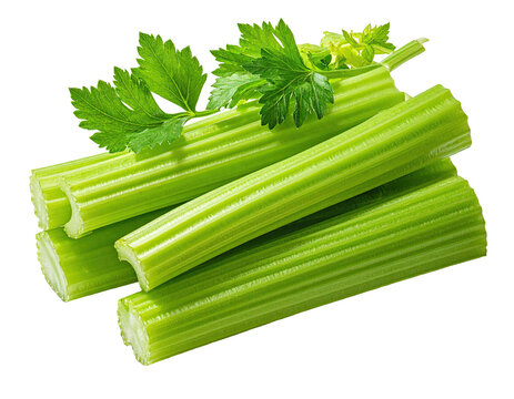 Stacked green celery stalks with leafy parsley garnish