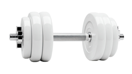 Heavy metal gym equipment: 3D isolated iron dumbbell for fitness, strength training, and bodybuilding on a clean white background