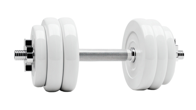 Heavy metal gym equipment: 3D isolated iron dumbbell for fitness, strength training, and bodybuilding on a clean white background