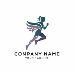 Winged Runner Logo - Dynamic Silhouette of a Woman in Motion.