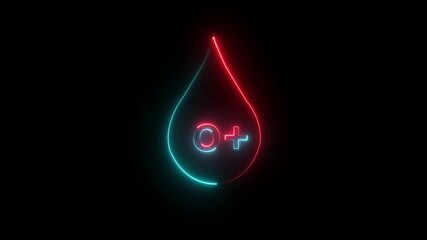 glowing neon O positive Blood icon drop medical check up plus icon with blood drop or water drop. symbol of emergency help. blood group icon animation. red color neon glowing icon or water drop . - Powered by Adobe