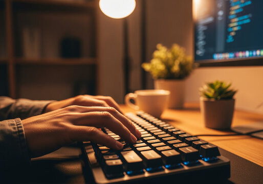 Programmer working late night coding - Powered by Adobe