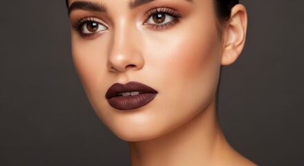 Fototapeta premium Young caucasian female with dark lips and smokey eyes