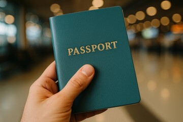 Passport in Hand: A close-up shot of a hand holding a passport, it symbolizes readiness for international travel and global exploration.
