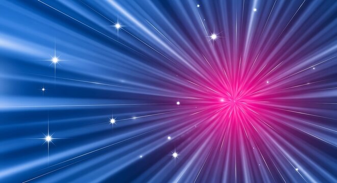 Dynamic burst of pink and blue light with sparkling stars creating an energetic, vibrant backdrop for technology, science, or futuristic concepts