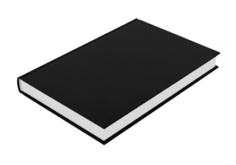 High resolution black book mockup, journal, diary, textbook, novel, paperback, hardcover, education, learning, reading, blank, isolated on transparent background