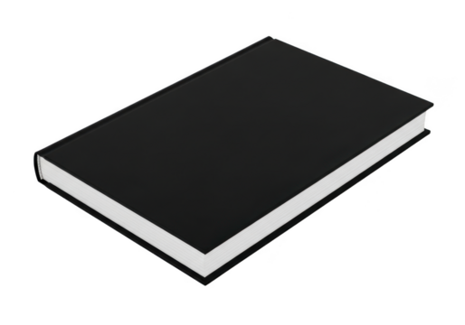 High resolution black book mockup, journal, diary, textbook, novel, paperback, hardcover, education, learning, reading, blank, isolated on transparent background