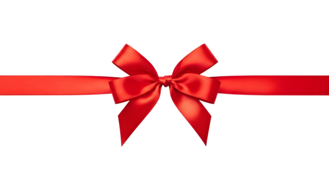 A vibrant red satin ribbon tied in a perfect bow, isolated on transparent background