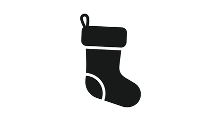Simple black silhouette of a christmas stocking with a loop for hanging on a white background