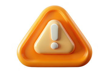 3d orange warning sign with exclamation point, alert, danger, caution icon, notification, error message, attention symbol isolated on transparent background