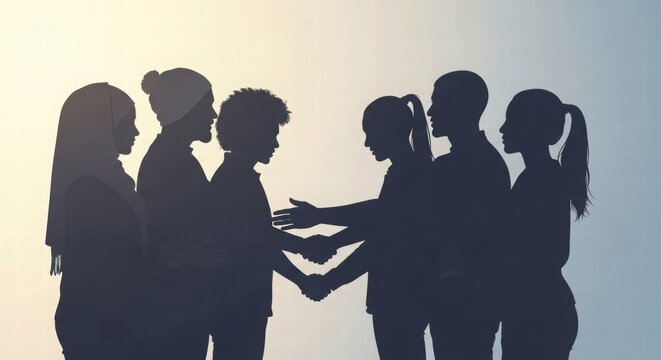 Silhouetted Handshake: The image captures a momentous handshake between two people, symbolizing the culmination of an agreement or the beginning of a fruitful partnership.