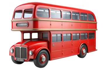 Vintage london double decker bus illustration, red tour bus, transportation vehicle, classic design, sightseeing isolated on transparent background