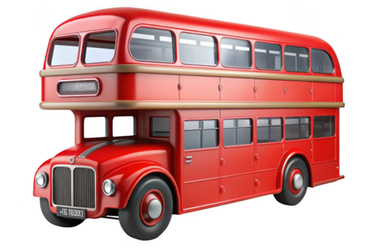 Vintage london double decker bus illustration, red tour bus, transportation vehicle, classic design, sightseeing isolated on transparent background - Powered by Adobe