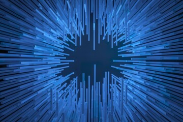 A photo of a dense array of blue, glowing, vertical lines