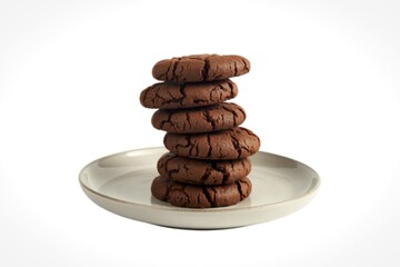 A photograph of a neat stack of rich chocolate cacao cookies