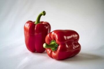two vibrant red bell peppers